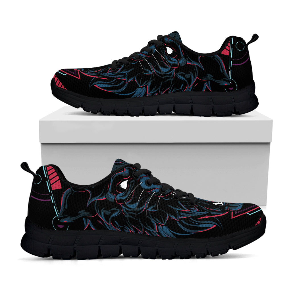 Dark Geometric Wolf Print Black Sneakers
