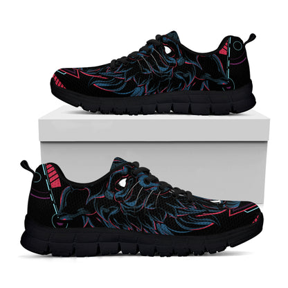 Dark Geometric Wolf Print Black Sneakers