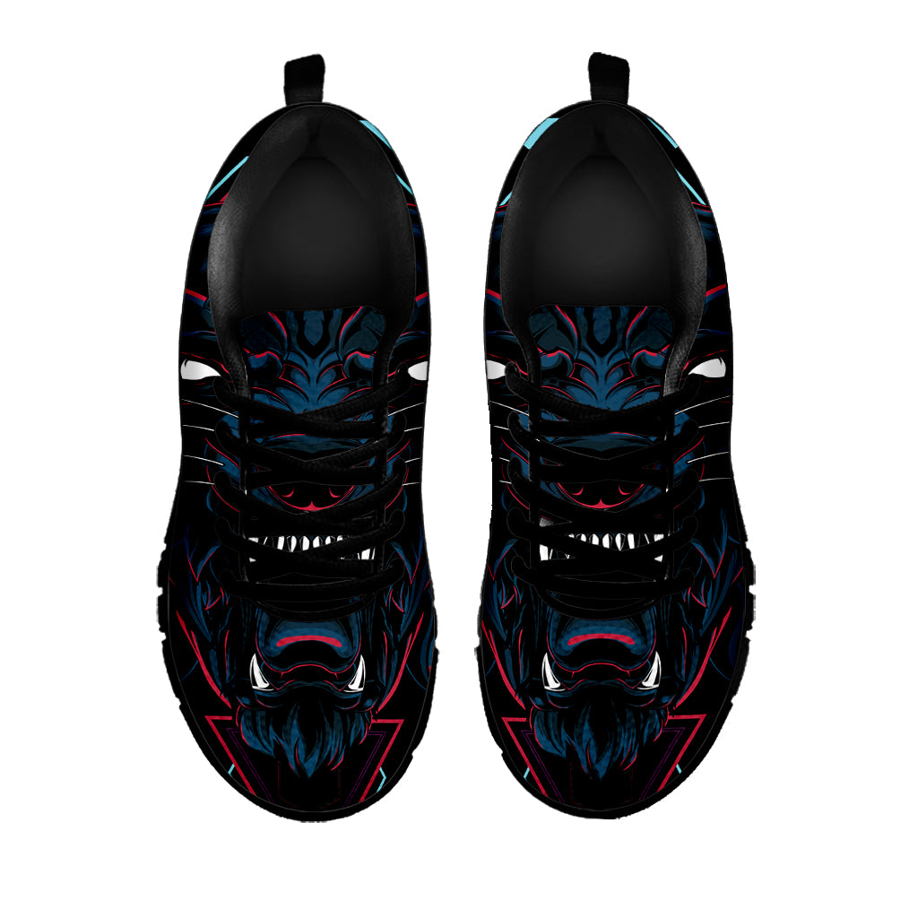 Dark Geometric Wolf Print Black Sneakers