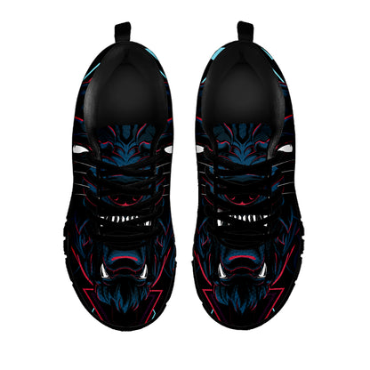 Dark Geometric Wolf Print Black Sneakers