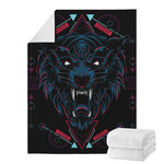 Dark Geometric Wolf Print Blanket