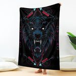 Dark Geometric Wolf Print Blanket
