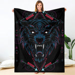 Dark Geometric Wolf Print Blanket