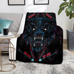 Dark Geometric Wolf Print Blanket