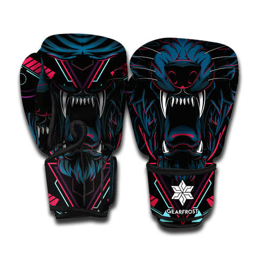 Dark Geometric Wolf Print Boxing Gloves