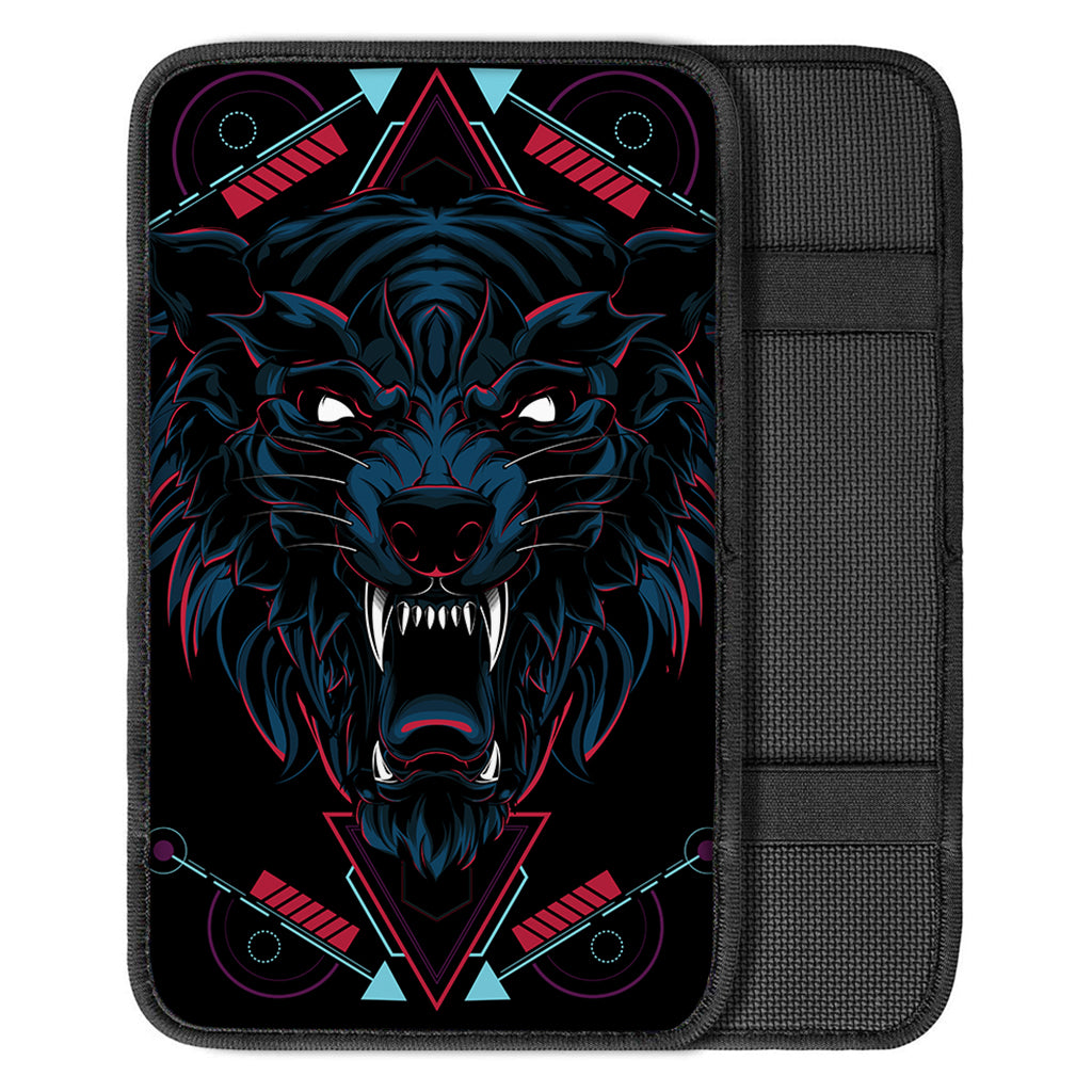 Dark Geometric Wolf Print Car Center Console Cover