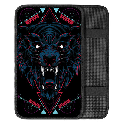 Dark Geometric Wolf Print Car Center Console Cover