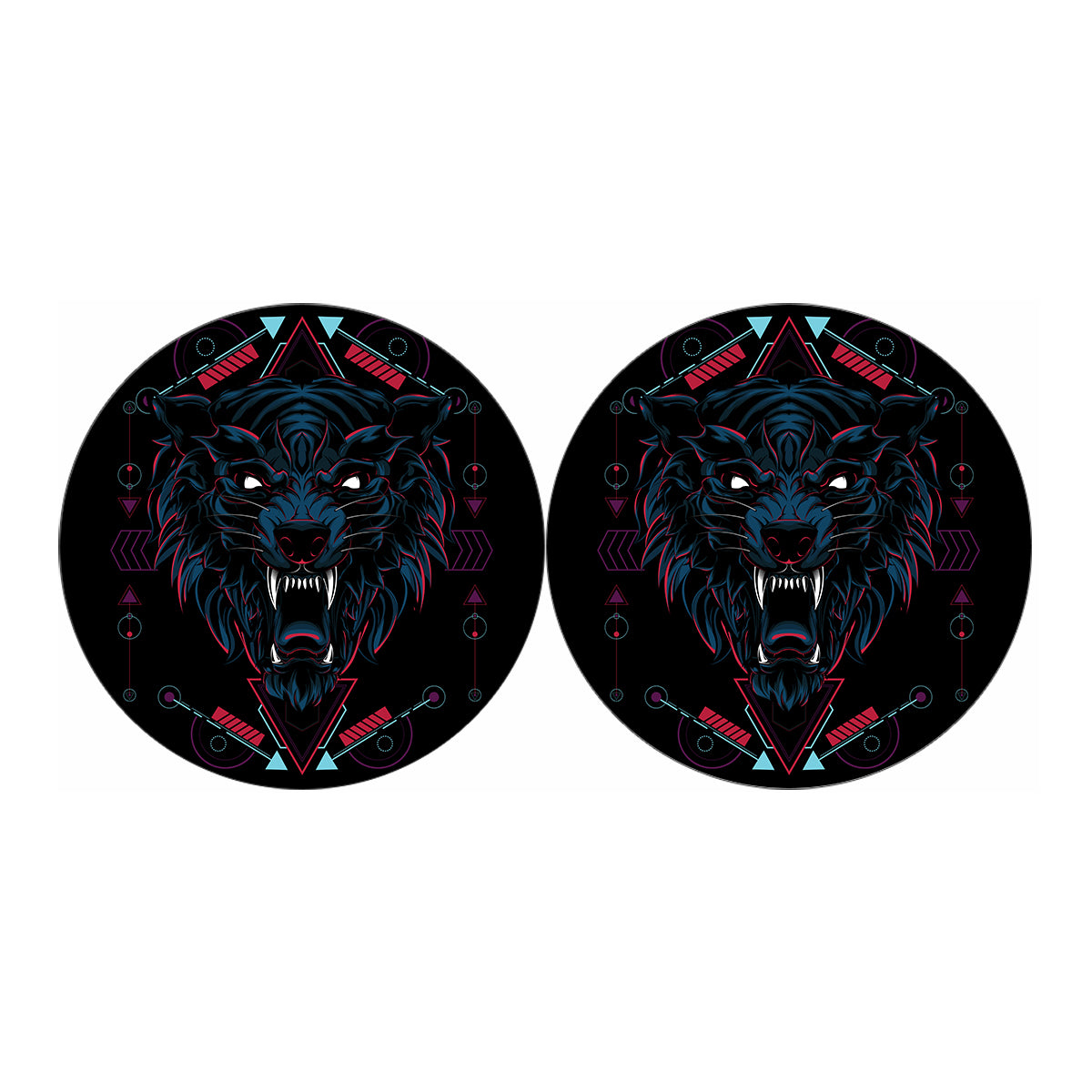 Dark Geometric Wolf Print Car Coasters