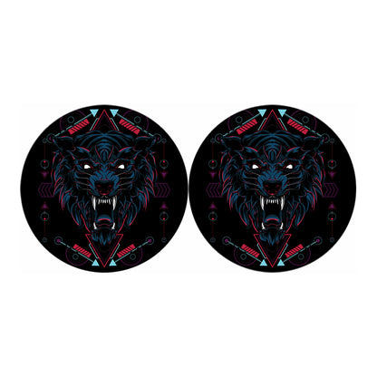 Dark Geometric Wolf Print Car Coasters
