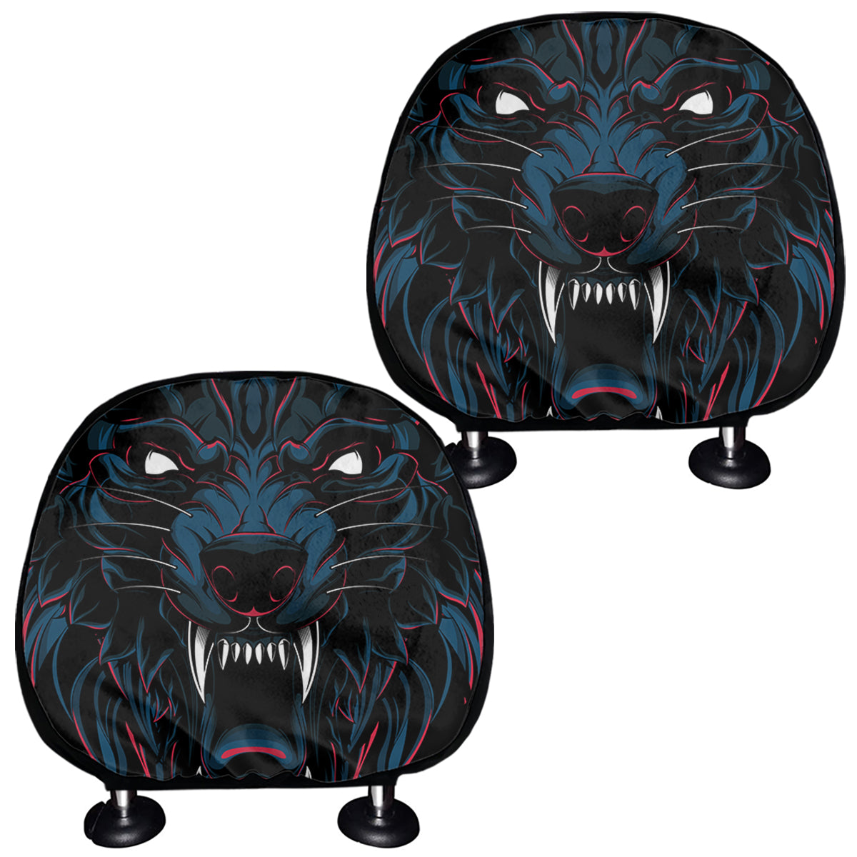 Dark Geometric Wolf Print Car Headrest Covers