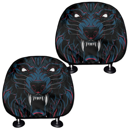 Dark Geometric Wolf Print Car Headrest Covers