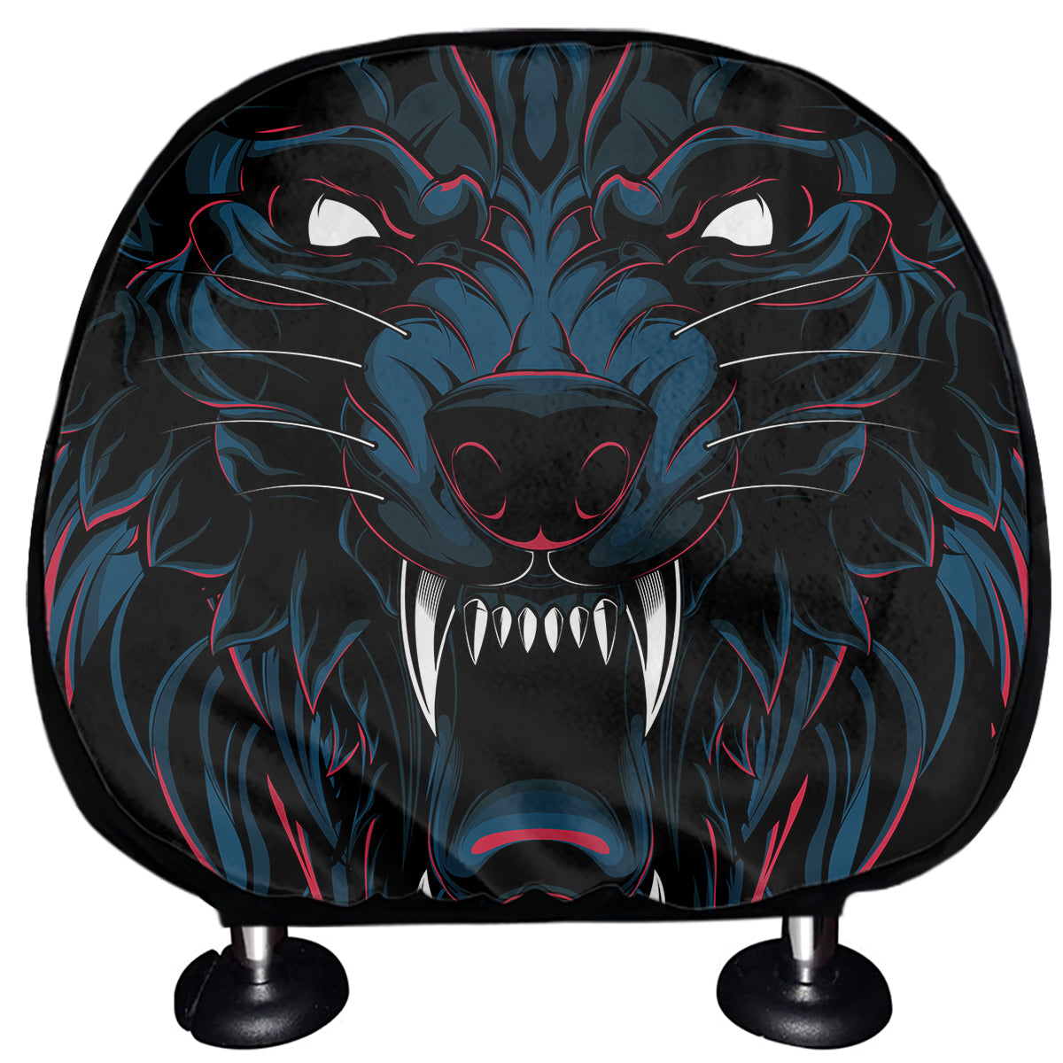 Dark Geometric Wolf Print Car Headrest Covers