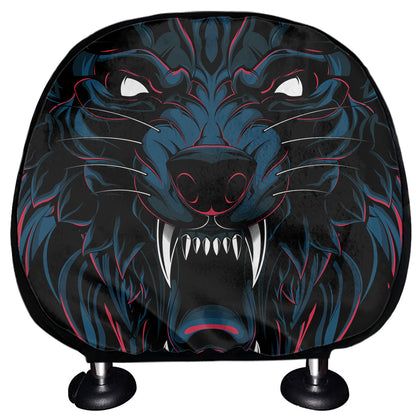Dark Geometric Wolf Print Car Headrest Covers