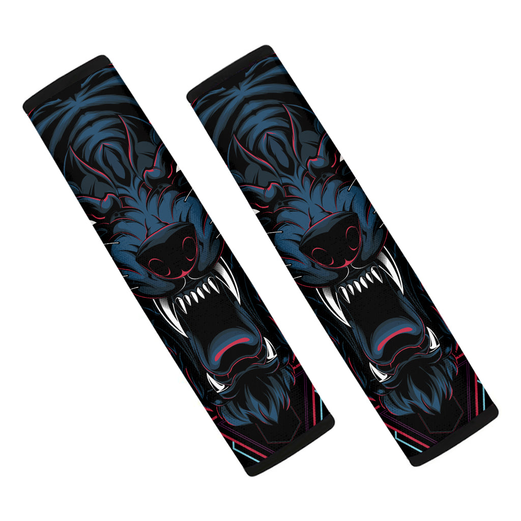 Dark Geometric Wolf Print Car Seat Belt Covers