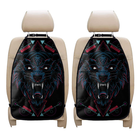 Dark Geometric Wolf Print Car Seat Organizers