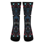 Dark Geometric Wolf Print Crew Socks