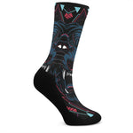 Dark Geometric Wolf Print Crew Socks