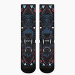 Dark Geometric Wolf Print Crew Socks