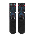 Dark Geometric Wolf Print Crew Socks