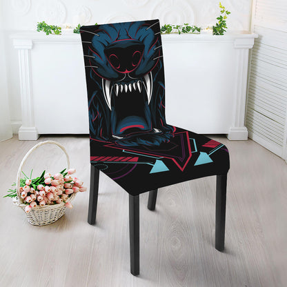 Dark Geometric Wolf Print Dining Chair Slipcover