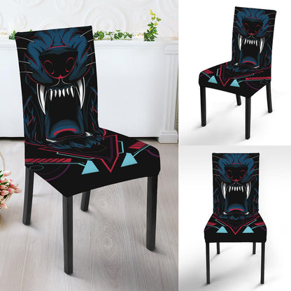 Dark Geometric Wolf Print Dining Chair Slipcover