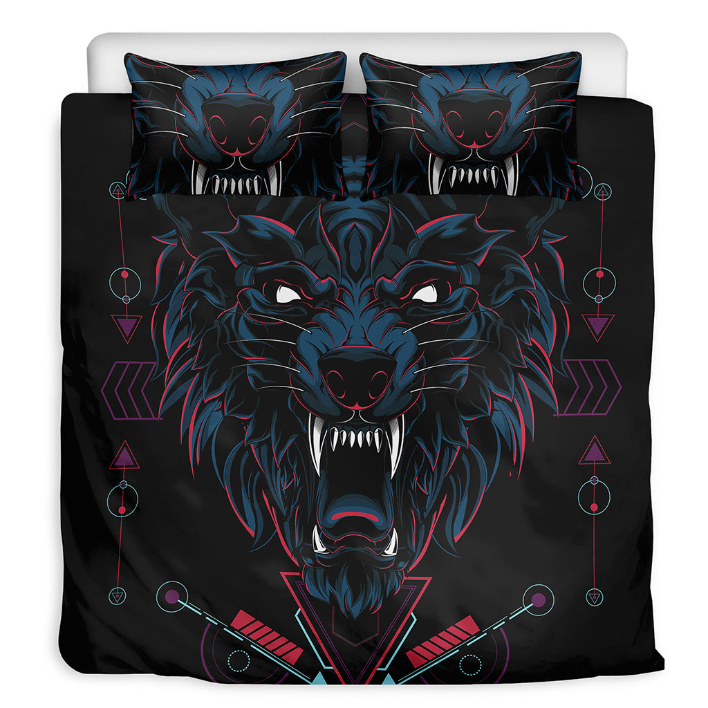 Dark Geometric Wolf Print Duvet Cover Bedding Set