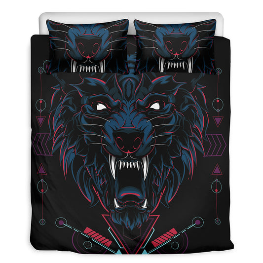 Dark Geometric Wolf Print Duvet Cover Bedding Set