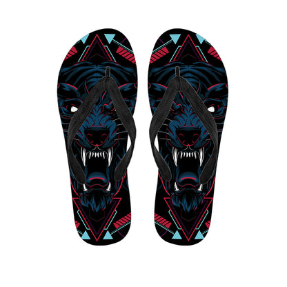 Dark Geometric Wolf Print Flip Flops