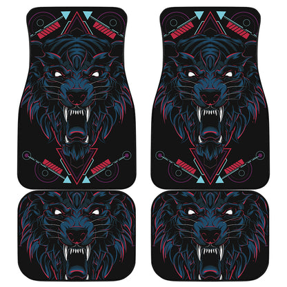 Dark Geometric Wolf Print Front and Back Car Floor Mats