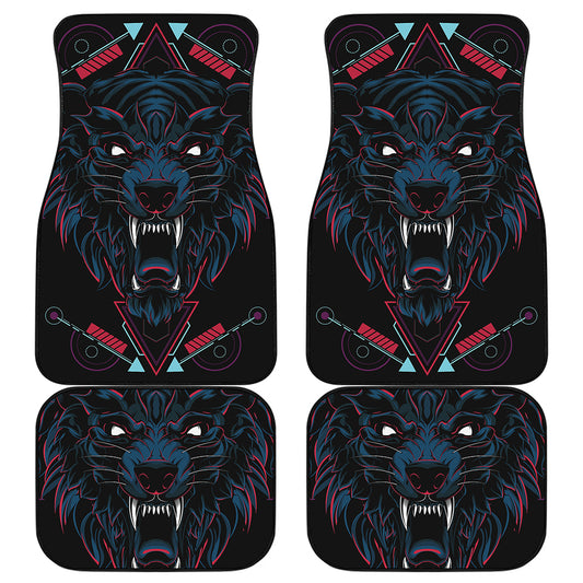 Dark Geometric Wolf Print Front and Back Car Floor Mats