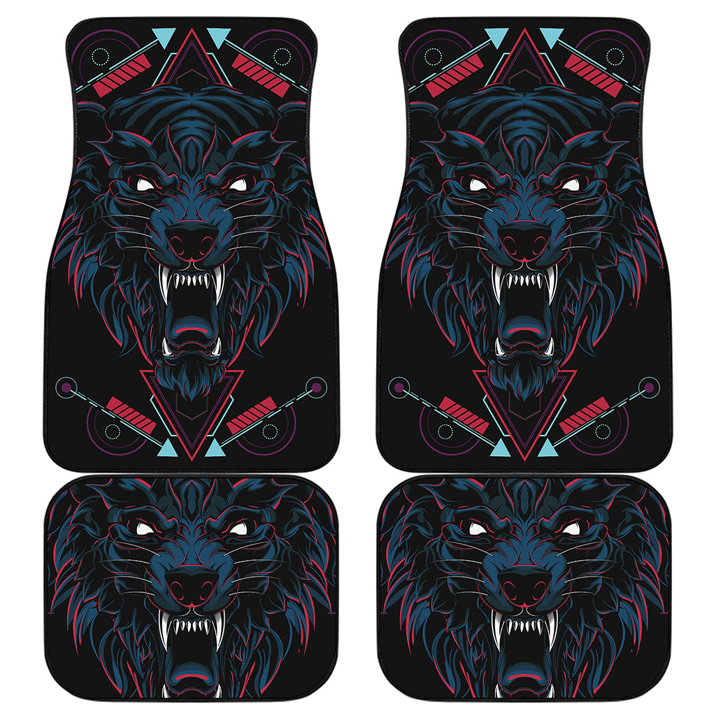 Dark Geometric Wolf Print Front and Back Car Floor Mats