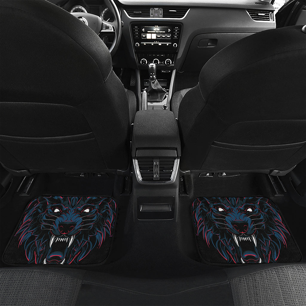 Dark Geometric Wolf Print Front and Back Car Floor Mats