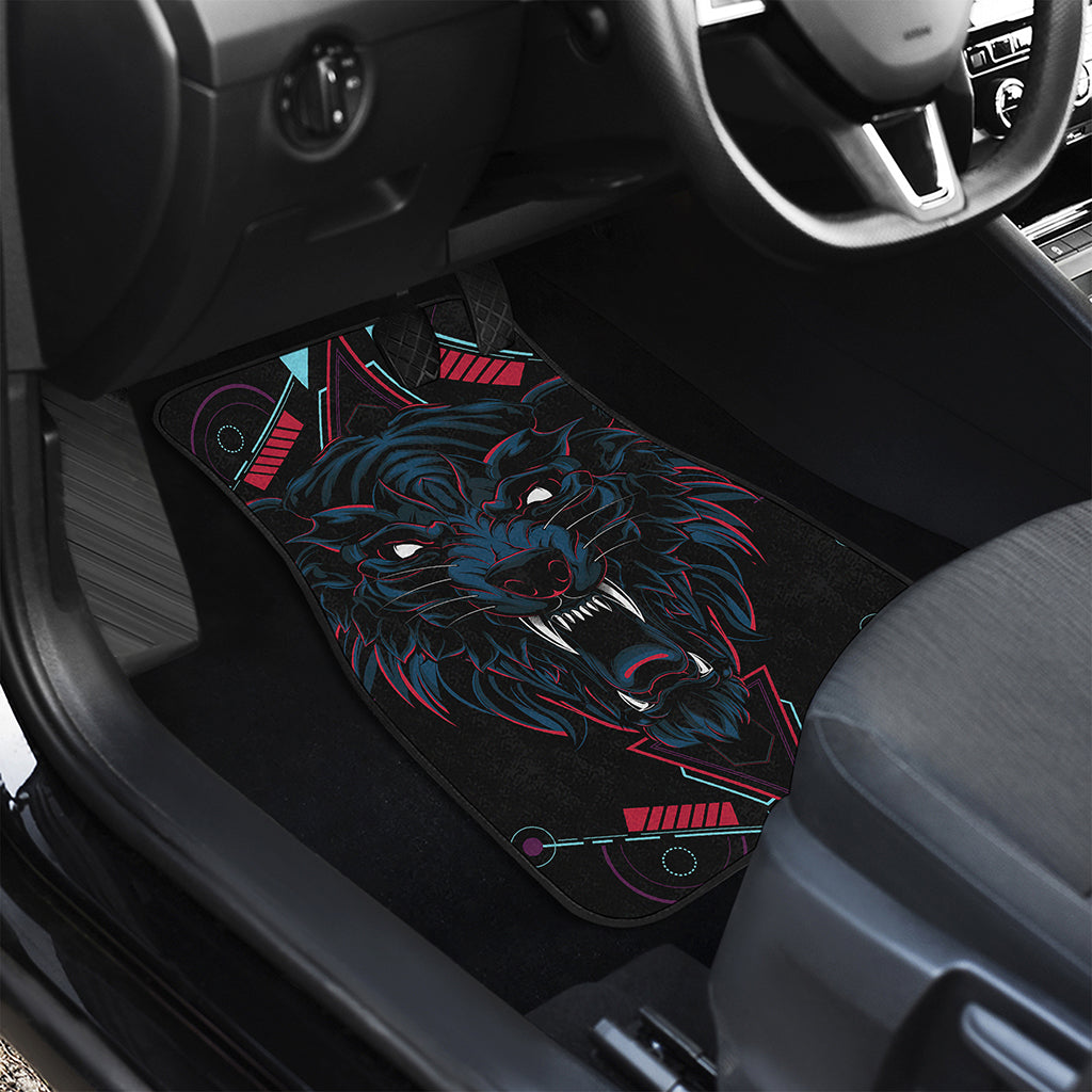 Dark Geometric Wolf Print Front and Back Car Floor Mats