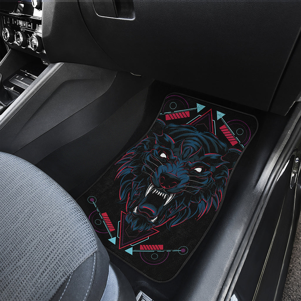 Dark Geometric Wolf Print Front and Back Car Floor Mats