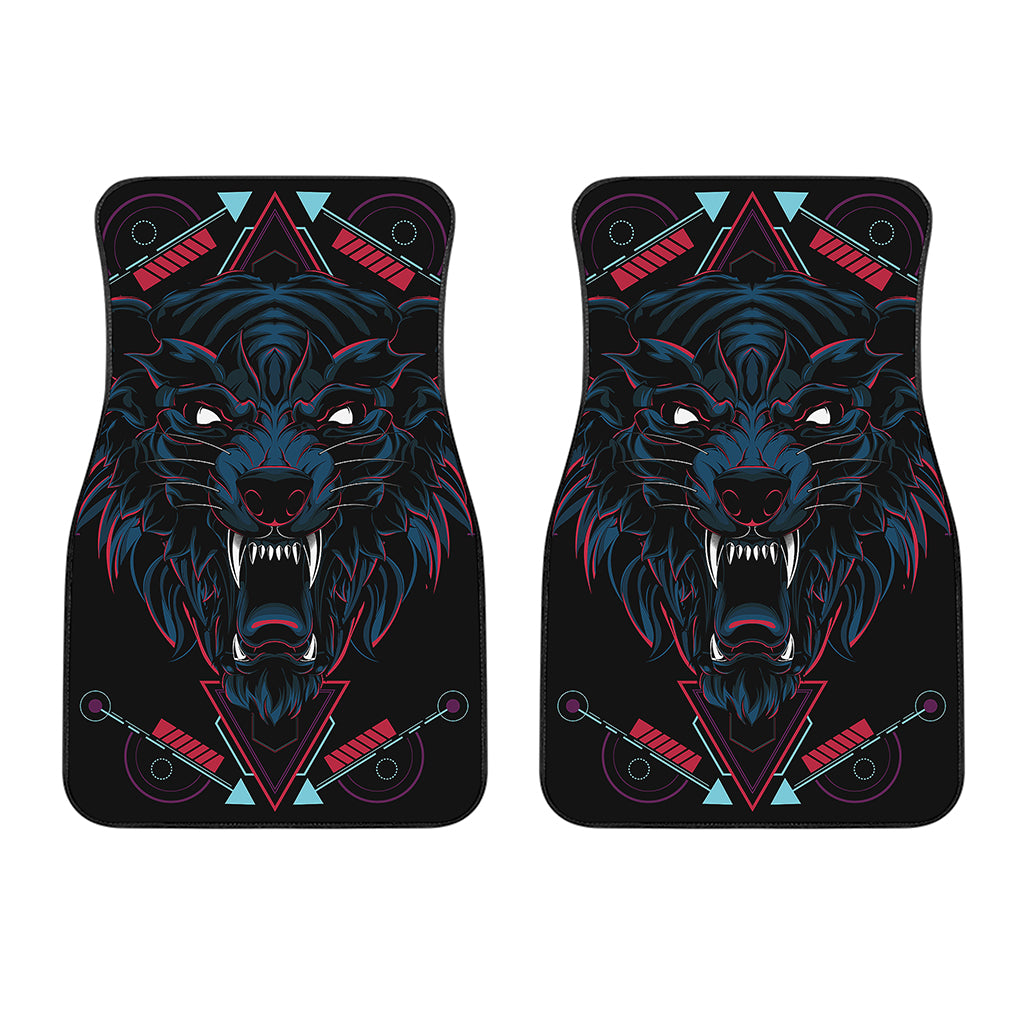 Dark Geometric Wolf Print Front Car Floor Mats