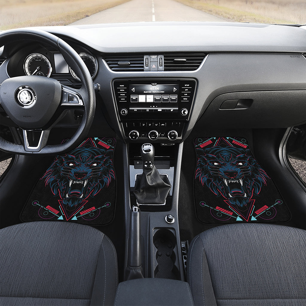 Dark Geometric Wolf Print Front Car Floor Mats