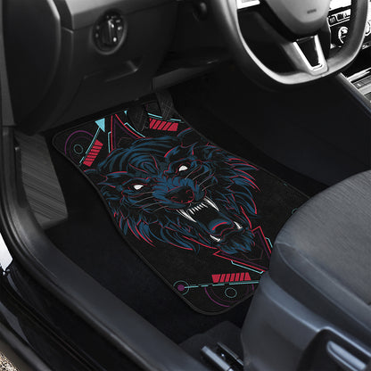 Dark Geometric Wolf Print Front Car Floor Mats