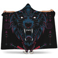Dark Geometric Wolf Print Hooded Blanket