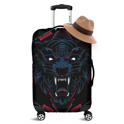 Dark Geometric Wolf Print Luggage Cover