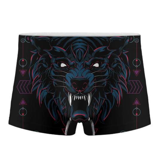 Dark Geometric Wolf Print Men's Boxer Briefs