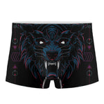 Dark Geometric Wolf Print Men's Boxer Briefs