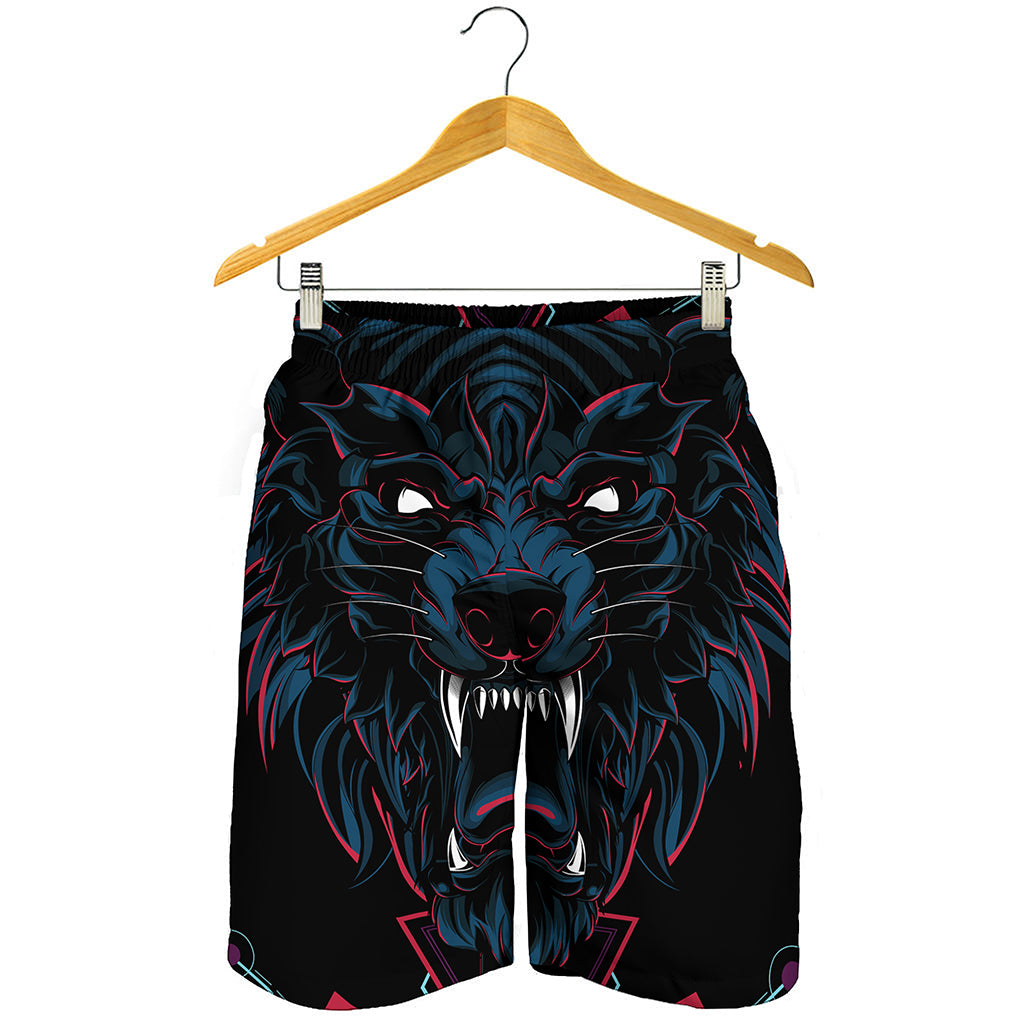Dark Geometric Wolf Print Men's Shorts