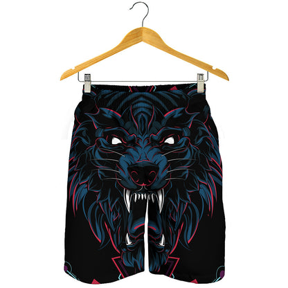 Dark Geometric Wolf Print Men's Shorts
