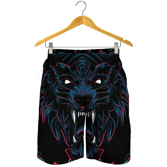 Dark Geometric Wolf Print Men's Shorts