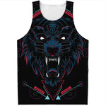 Dark Geometric Wolf Print Men's Tank Top
