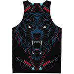 Dark Geometric Wolf Print Men's Tank Top