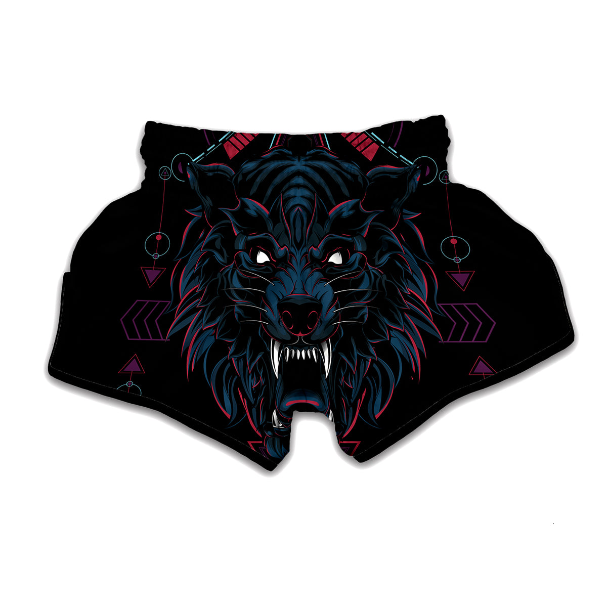 Dark Geometric Wolf Print Muay Thai Boxing Shorts
