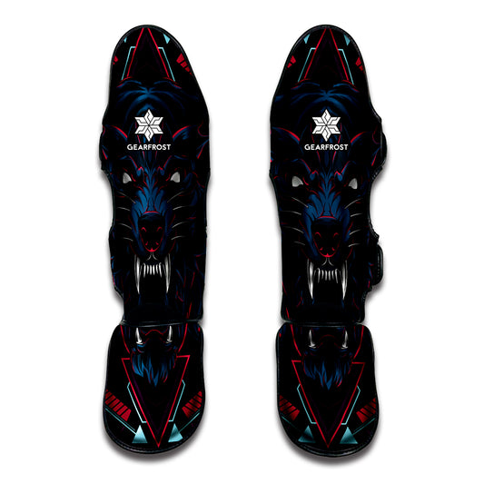 Dark Geometric Wolf Print Muay Thai Shin Guard