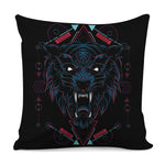 Dark Geometric Wolf Print Pillow Cover