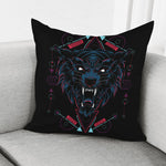 Dark Geometric Wolf Print Pillow Cover